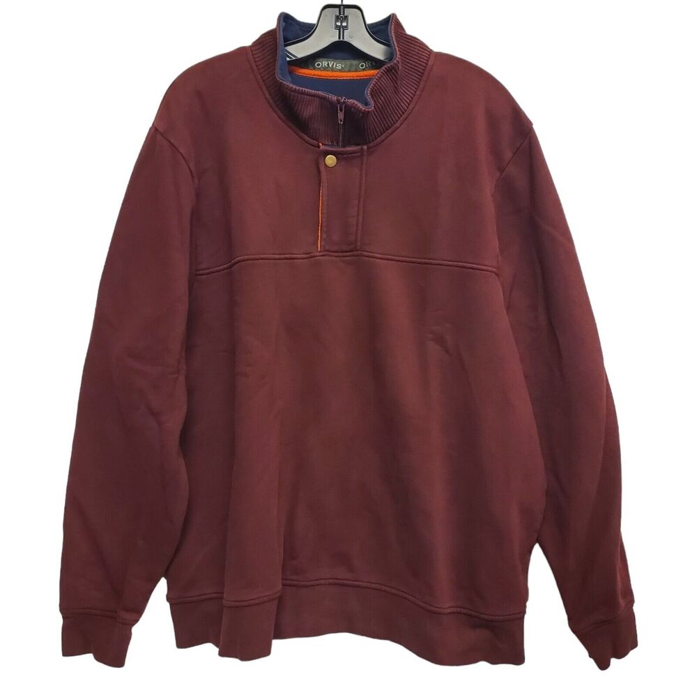 Vintage ORVIS Sweater Mens XXL Burgundy 1/4 Zip Long Sleeve Pullover Outdoor